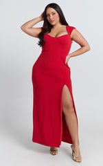 Gabrielle Midi Dress - Cap Sleeve Sweetheart Neck Bodycon Dress in Red
