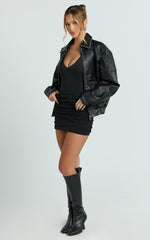 Gail Jacket - Faux Leather Bomber Jacket in Black