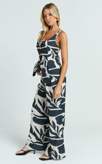 Gail Two Piece Set - Abstract Mono Print Button Down Vest and Wide Leg Pants Set in Multi