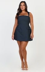 Garrett Mini Dress - Square Neck Fit And Flare Dress in Navy