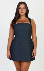 Garrett Mini Dress - Square Neck Fit And Flare Dress in Navy