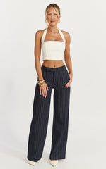 Georgie Pants - Mid Rise Straight Leg Pinstripe Pants in Dark Navy