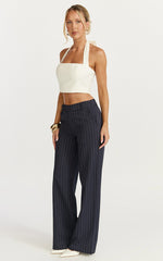 Georgie Pants - Mid Rise Straight Leg Pinstripe Pants in Dark Navy