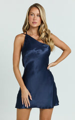 Gilai Mini Dress - One Shoulder Slip Dress in Navy
