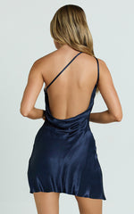 Gilai Mini Dress - One Shoulder Slip Dress in Navy