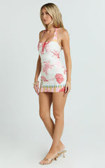 Gillian Mini Dress - Halter Pencil Skirt Dress in Lobster Print