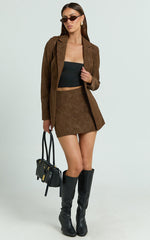 Gretchen Blazer - Slim Fitting Single Breasted Faux Suede Blazer in Brown