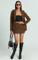 Gretchen Mini Skirt - High Rise Faux Suede Skirt in Brown
