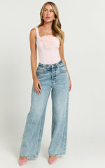 Grettel Top - Rosette Detail Panelled Corset Top in Pale Pink