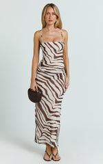 Gwendolyn Maxi Dress - Zebra Bias Spaghetti Strap Dress in Choc Zebra