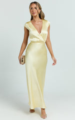 Hailey Midi Dress - Cap Sleeve V Neck Dress in Lemon