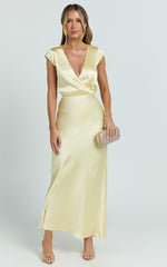 Hailey Midi Dress - Cap Sleeve V Neck Dress in Lemon