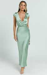 Hailey Midi Dress - Cap Sleeve V Neck Dress in Sage