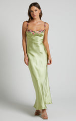 Harmony Maxi Dress - Floral Detail Cup Bust Satin Dress in Citrus