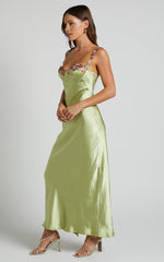 Harmony Maxi Dress - Floral Detail Cup Bust Satin Dress in Citrus