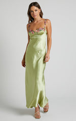 Harmony Maxi Dress - Floral Detail Cup Bust Satin Dress in Citrus