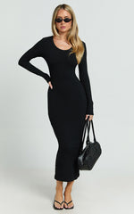 Hawkins Midi Dress - Long Sleeve Bodycon Dress in Black