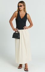 Hermi Midi Dress - Ribbed Bodice V Neck Dress in Cream