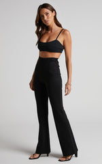 Hermina Pants - High Waisted Ponte Flare Pants in Black