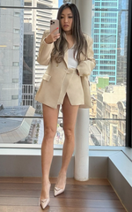 Tessa Blazer - Oversized Cinch Waist Double Breasted Blazer in Beige