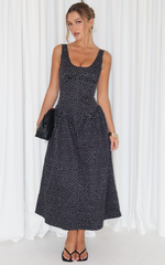 Lioness - Luna Rosa Midi Dress in Noir Polka