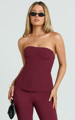 Irene Top - Strapless Sweetheart Lace Up Back Top in Wine