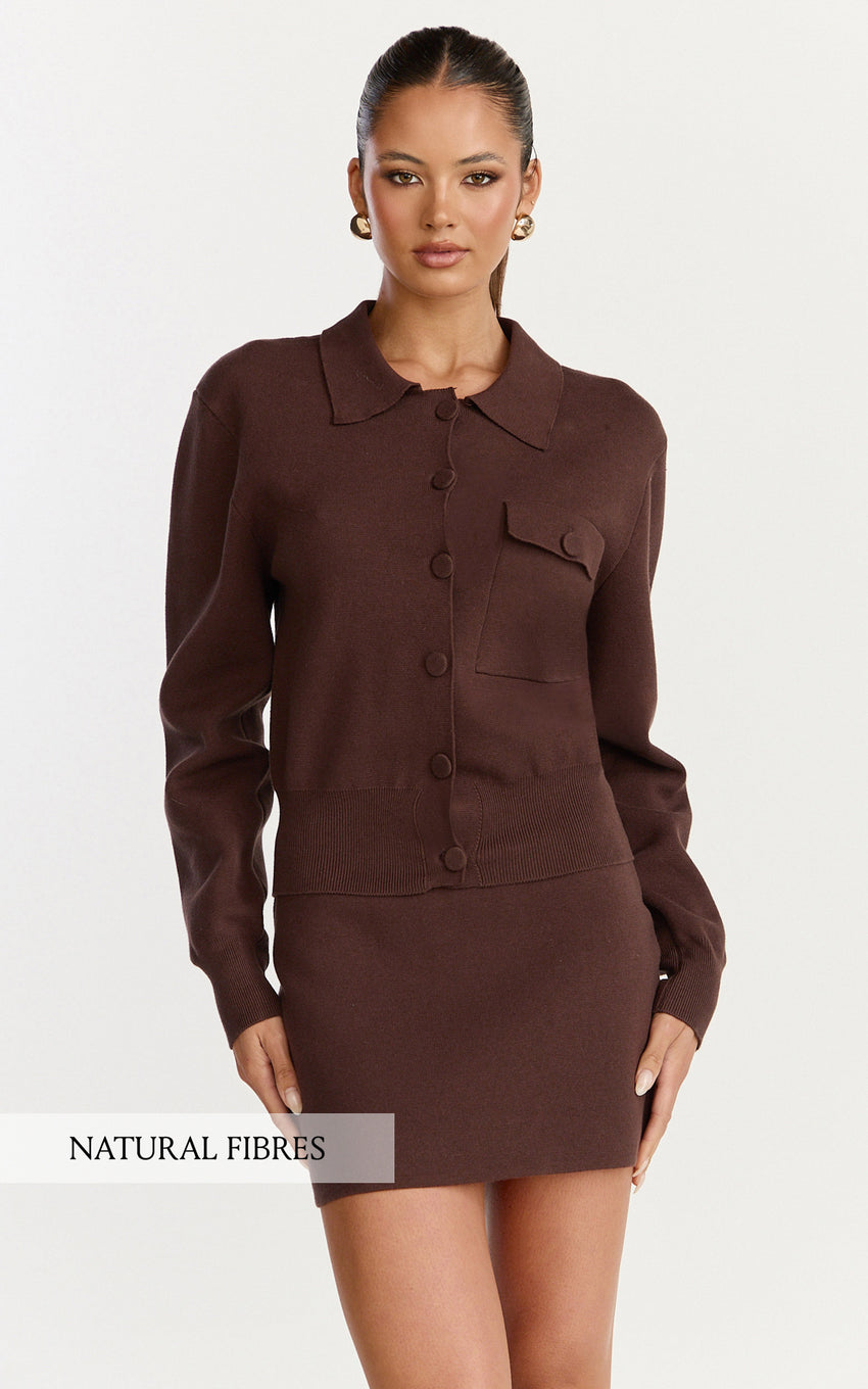 Isabel Top - Long Sleeve Oversized Knit Top in Chocolate