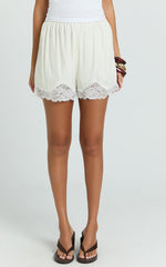 Ivy Short - Satin Short with Lace Trim in Cream