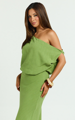 Jacqueline Midi Dress - Linen One Shoulder Dress in Green