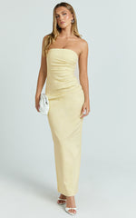 Jamie Maxi Dress - Strapless Ruched Fitted Column Dress in Lemon