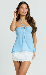 Janelle Top - Halter O Ring Front Georgette Top in Sky Blue