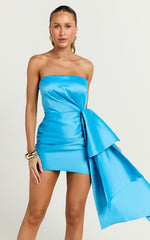 Jayce Mini Dress - Strapless Drape Dress in Blue