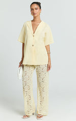 Jemma Two Piece Set - Relaxed Shirt and Lace Pants Set in Butter Yellow