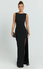 Joanne Maxi Dress - Scoop Neck Fringe Dress in Black