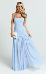 Jocelyn Maxi Dress - Strapless Ruched Fit And Flare Dress in Blue