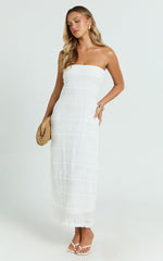 Jovi Midi Dress - Ruched Column Dress in White