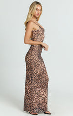 Julia Maxi Dress - Scoop Back Leopard Mesh Dress in Leopard
