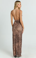 Julia Maxi Dress - Scoop Back Leopard Mesh Dress in Leopard