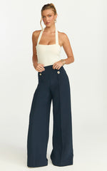 Clara Pants - High Waisted Wide Leg Pants in Navy
