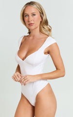 Juliette Bodysuit - Deep V Neckline Bodysuit in White