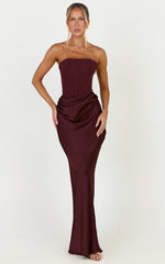 Kailani Maxi Dress - Strapless Corset Bodice Lace Up Back Dress in Chocolate