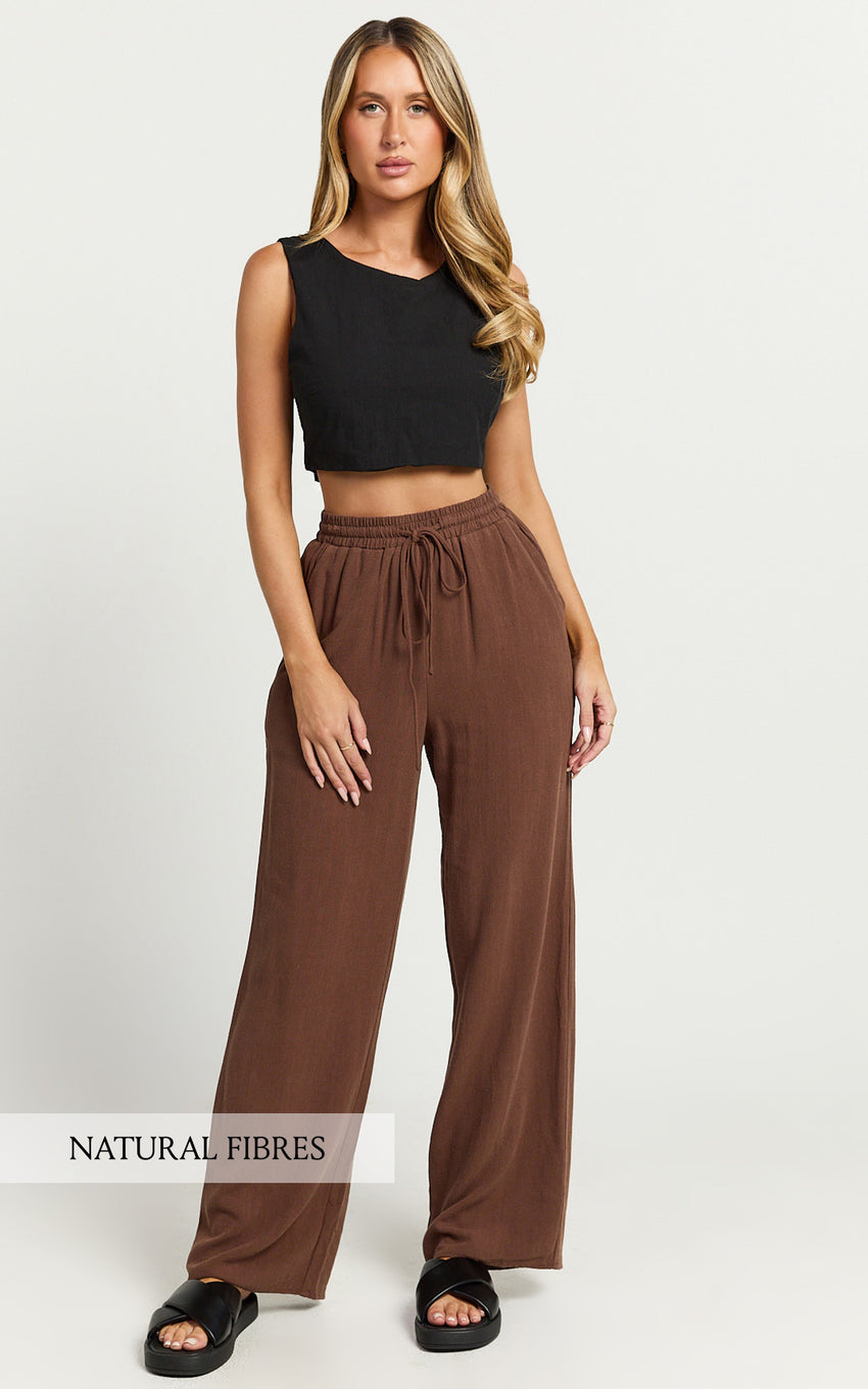 Kala Pants - Mid Waisted Relaxed Elastic Waist Pants in Chocolate