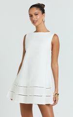 Kara Mini Dress - High Neck Sleeveless A Line Dress in White