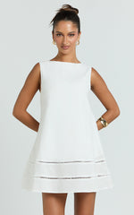 Kara Mini Dress - High Neck Sleeveless A Line Dress in White