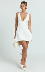 Karissa Mini Dress - V Neck Fit And Flare Dress in White
