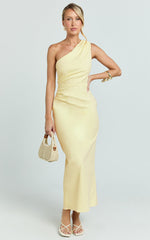 Karlie Midi Dress - One Shoulder Fitted Dress in Lemon