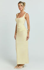Karlie Maxi Dress - Scoop Neck Fitted Dress in Lemon