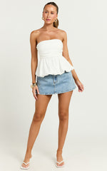 Karmen Top - Strapless Ruched Side Bubble Hem Top in Off White