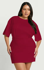 Karyna Mini Dress - Short Sleeve Boxy T-shirt Dress in Wine