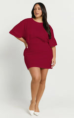 Karyna Mini Dress - Short Sleeve Boxy T-shirt Dress in Wine